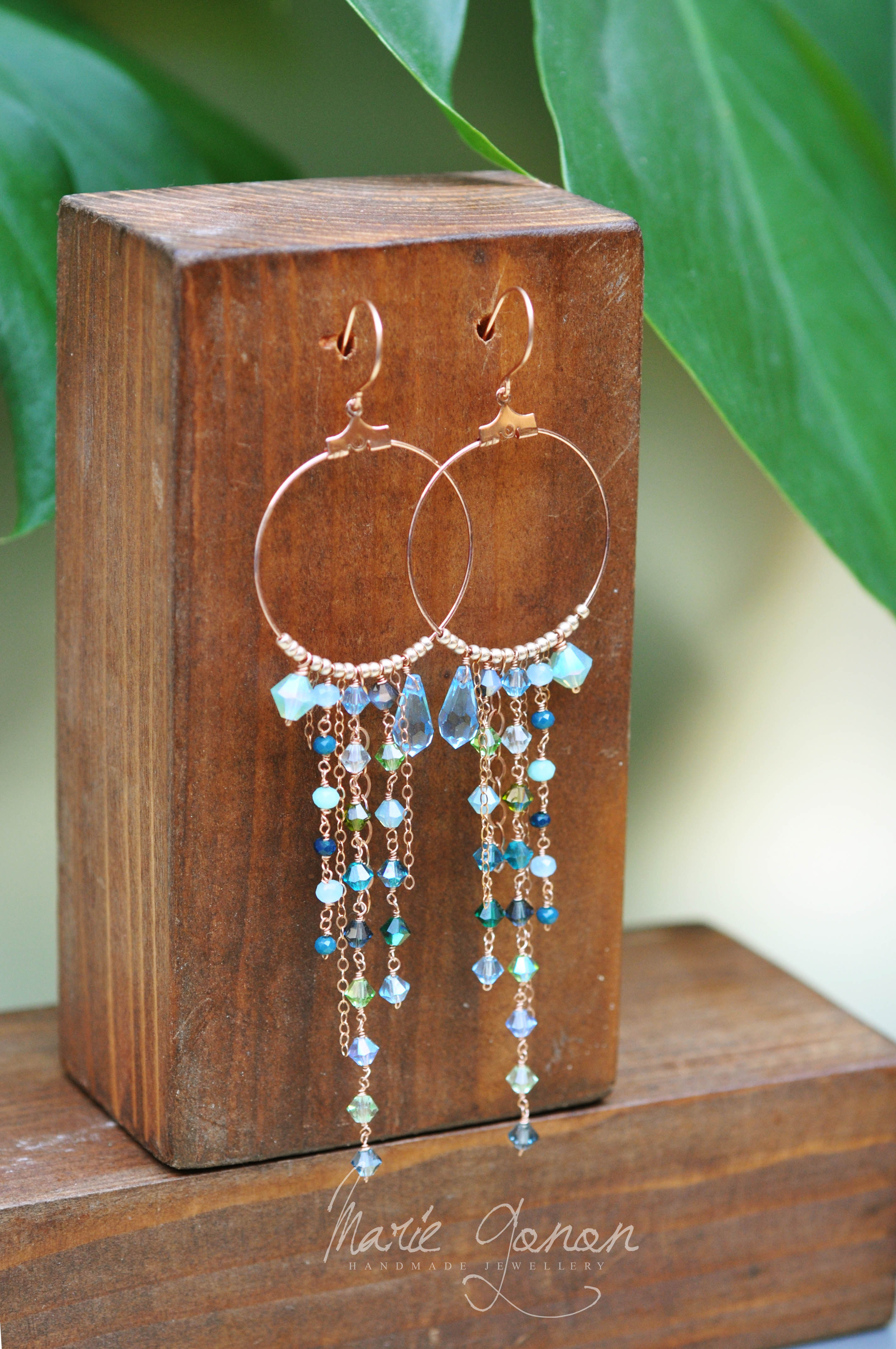 Marie Gonon bijoux Saint-Etienne Haute-Loire Loire - boucles pendantes gold filled rose et perles bleues